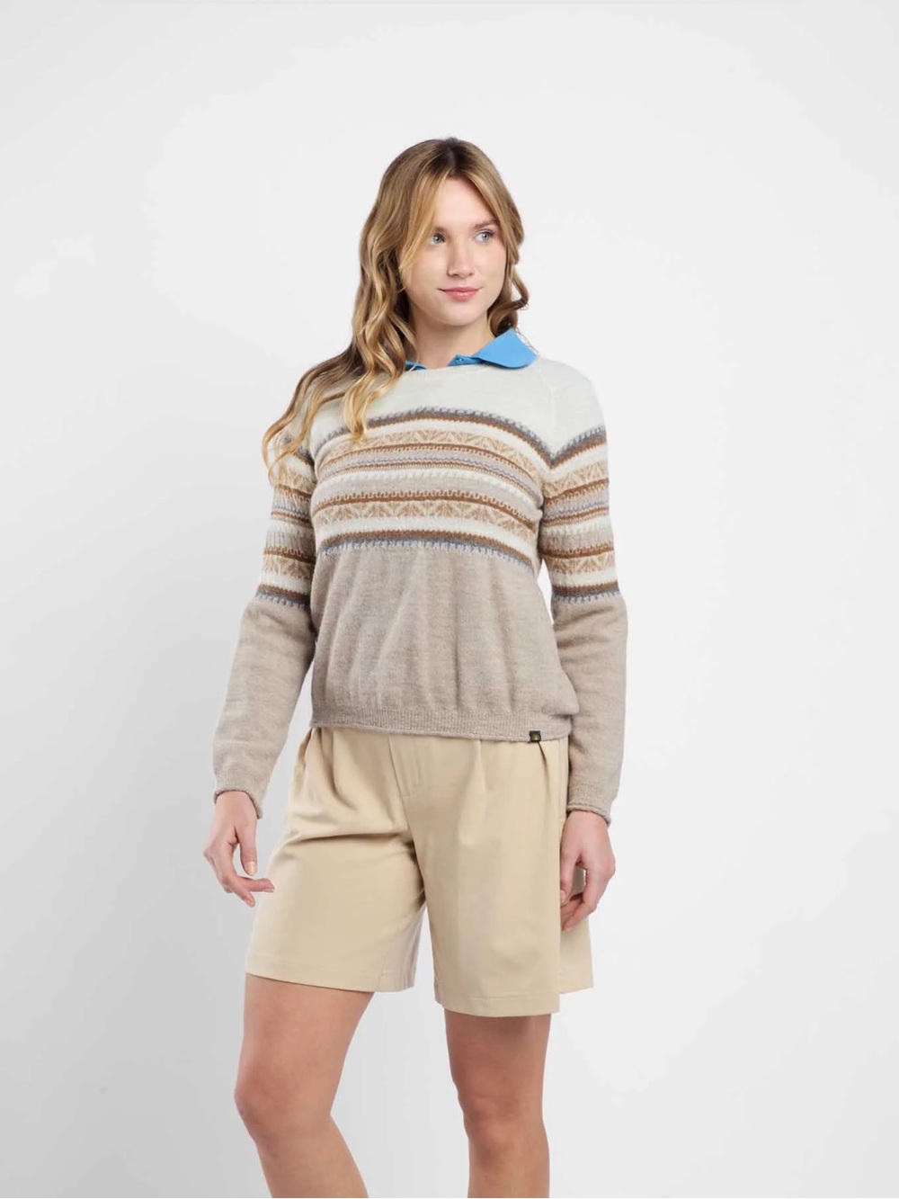 Patapampa 100% Alpaca Her Yoke Jacquard O Neck Pullover Sweater